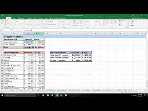 Excel Intro Budget Spreadsheet