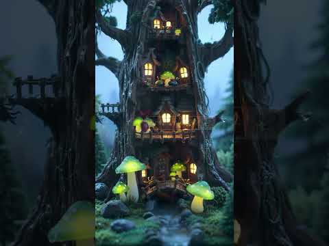 Tiny Glowing Mushroom Village in the Rain 🍄🌧️ | Fantasy ASMR Visuals  #aestheticfantasy #fairyhouse