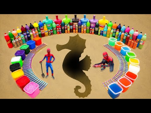 How to make Rainbow Seahorse with Orbeez, Giant Pepsi, Mtn Dew, 7up, Fanta, Coca-Cola and Mentos
