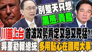 川普上台 首波攻勢肯定用急又兇猛 才夠格跟中俄對話 吳董苦勸賴清德 多用點心在國際大事上 別整天只想著黑熊.青鳥