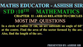 In a circle of radius 21 cm, an arc subtends an angle of 𝟔𝟎° at the centre. Find the area of the