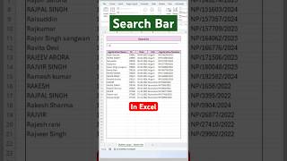 How to Create a Search Bar in Excel – Find Data Instantly! #excelshorts #ytshorts