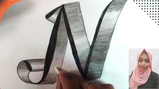 How to Draw pencil 3D curved Letter N - drawing 3d art with pencil - Dance animation art