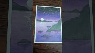 Oil pastel night scenery | night scene | #shorts #painting #drawing #oilpastel #moonlightscenery