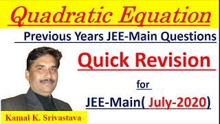 revision of maths for jee main II previous year jee main solved papers II Quadratic Equation II