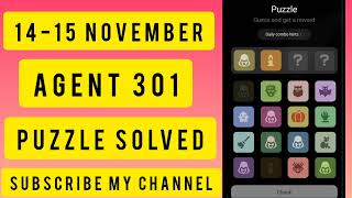 Agent 301 Daily combo card 14-15 November  | Agent 301 Puzzle Solved Today 14 November  |