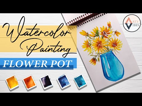 Quick Easy Watercolor Floral Pot Painting - Tap the link in description for Material Links