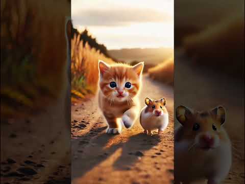 little Cat || With his Enemy hamster ||. 🐼 🐹🐹 #shorts #veo3 #funny #orangecat