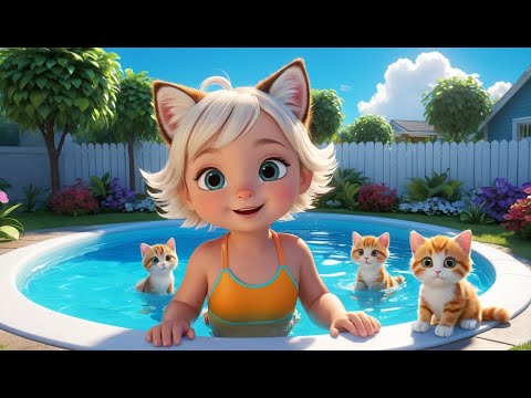 Six Little Kittens Jumping in the Pool | Playful Cat Song for Kids | Splashy Nursery Rhyme Fun