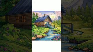 How to draw beautiful village house scenery drawing 🏡🌲 #village #drawing #art