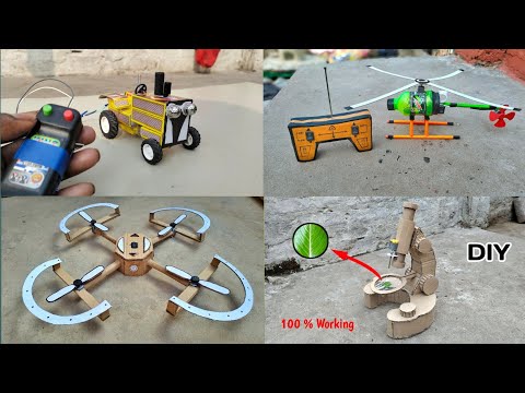 4 Amazing DIY TOYs | RC Plastic Bottle Helicopter - Tractor | Cardboard Microscope - Drone