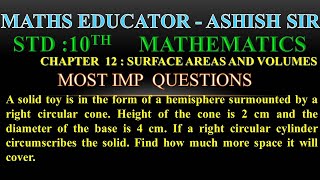 A solid toy is in the form of a hemisphere surmounted by a right circular cone. Height of the cone