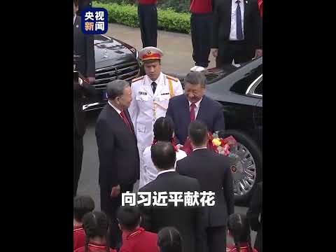 4月14日，200多名越南少年儿童挥舞旗帜，热烈欢迎中共中央总书记、中国国家主席习近平到访。