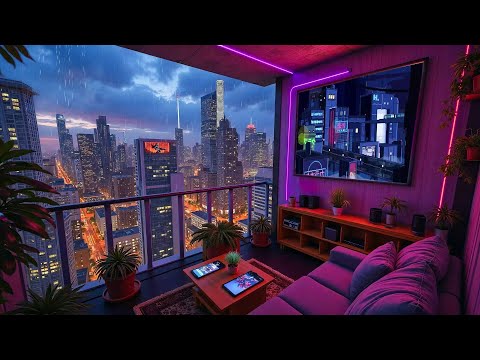 1990s Lofi City ☂ A Cozy Balcony Between Two Times 🌧 Lofi Rain Playlist