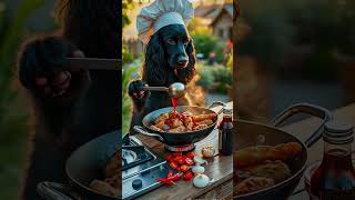 Dog Chef Cooks in a Rustic Garden Kitchen #DogChef #CozyCooking #CockerSpaniel #RusticKitchen