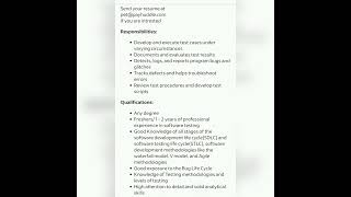 Software Tester#fresher #experienced #getemployed #youtubeshorts #softwaretestingjobs #qajobs
