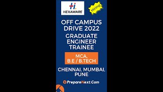 Hexaware Off Campus Drive 2022 | Graduate Engineer Trainee | IT Job | Engineering Job