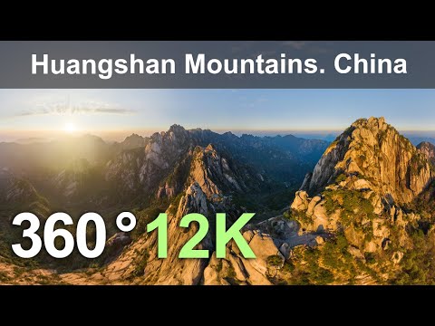 Huangshan mountains, China. Virtual travel. Aerial 360 video in 12K