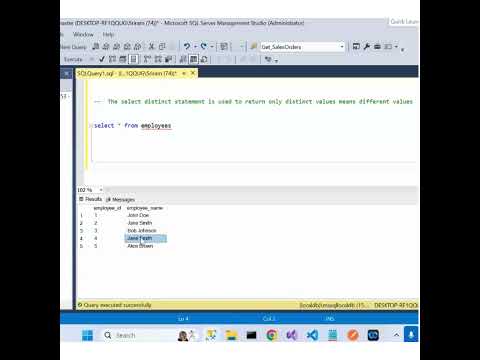 SQL Server DISTINCT Keyword #shorts  #coding
