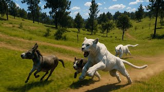 Donkey Hunted by 3 Hungry Panthers in the Desert – Intense Chase