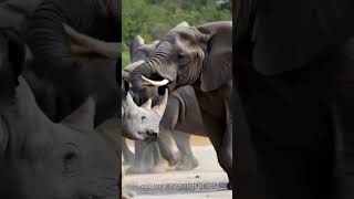 Elephant vs Rhino 🦏🦏 #elephant #rhib #animallife #rhinoceros #wildlife #epicwildlife #nature #shorts