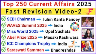 Top 250 Important Current Affairs 2025 | Last 6 Months Current Affairs 2025 | Current Affairs 2025
