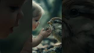 Baby and the Sparrow -  AI creation #ai #aivideo #aivideoart #digitalart #birds #birdslover