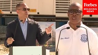 NYC Mayor Eric Adams And Hakeem Jeffries Deliver Remarks On Affordable Housing Development