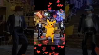 Pikachu lead humanoids Robot (PM01 of EngineAI) dancing on street Steven Chou movie Gongfu 机器人跳斧头帮舞