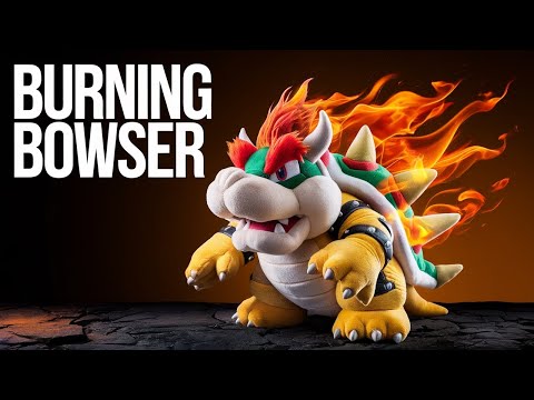 Is Bowser immune to fire? Burning Bowser Plush Toy