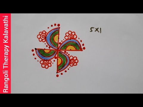 5x1 dots Rangoli | simple kolam muggu mugulu mugullu |colorful hase