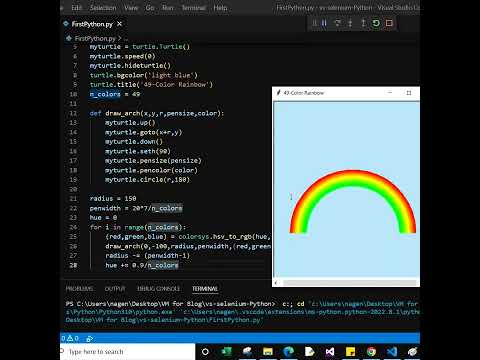 Draw a rainbow using Python Turtle Graphic0 #coding #pythonturtle #python