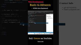 HTML Lists Tag Explained: Unordered vs Ordered | For Beginners#htmllist#webdev#coding#frontendcourse