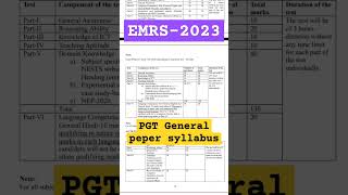 EMRS-2023 || PGT General Peper Syllabus || #emrs #emrs2023 #study #shortvideos #shorts