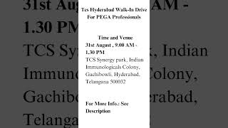 Tcs Hyderabad Walk-In Drive For PEGA Professionals
