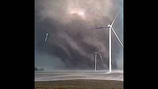 Wind farm being obliterated by mighty tornado in the USA #tornado #windfarm #renewables #scary #pov