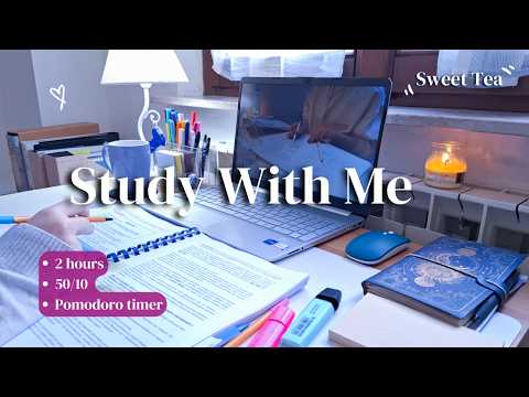 Study With Me in a Cozy Rainy Day 🌧️🔥| 2 hours, Rain & Fireplace Sounds | 50/10 Pomodoro Timer