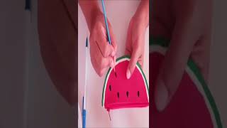 DIY watermelon pencil pouch | DIY school supplies #diy #diycrafts #craftsideas #youtubeshorts