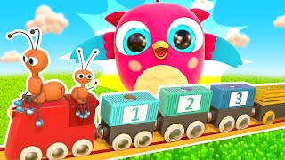 A toy railroad for toy trains for kids. Hop Hop and Peck Peck open colorful balls and find new toys.