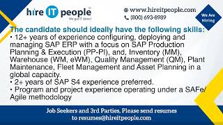 SAP Functional Jobs | SAP SCM EWM Jobs | Newark, NJ | Job ID: 36064 |