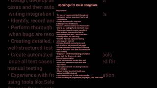 HIRING QA IN BANGALORE #shorts #QA #job #2024 #softwaredeveloperjobs #hiring #softwareengineer