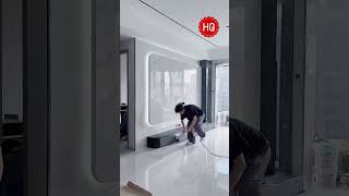 Living room living room suspended TV wall design#tvwall #walldecor #wallpanels #buildingmaterials