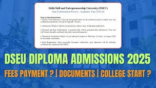 DSEU Diploma Fees Payment Instructions 🔔 | College Start Date & Important Guidelines 2025