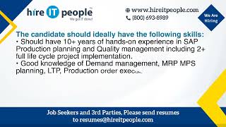 SAP Functional Jobs | SAP PP Jobs | Memphis, TN | Job ID: 37022 |