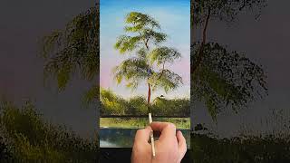 Bob Ross Big Tree 🌳 black & yellow loaded oval Brush #bobross #shortsart