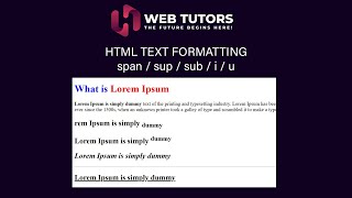HTML Text Formatting Elements  | Basic HTML CSS Tutorial For Beginners Class | Web Tutors