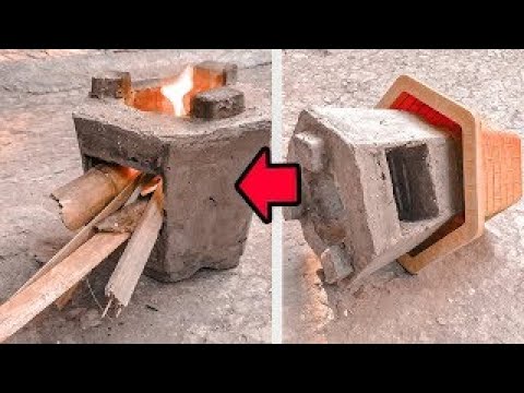 Ideas to make wood stoves from cement and plastic pots