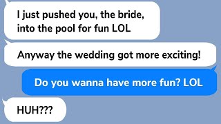My groom’s friend pushed me, the bride, into the pool at my wedding.