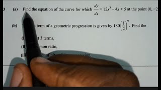 2023 g12 maths paper 2 question 3 equation of the curve and geometric progression