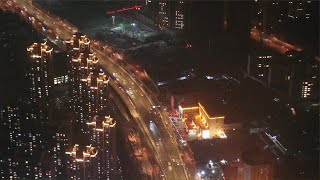 Aerial China:Jinan, Shandong (Night View of Quanfu Overpass)
